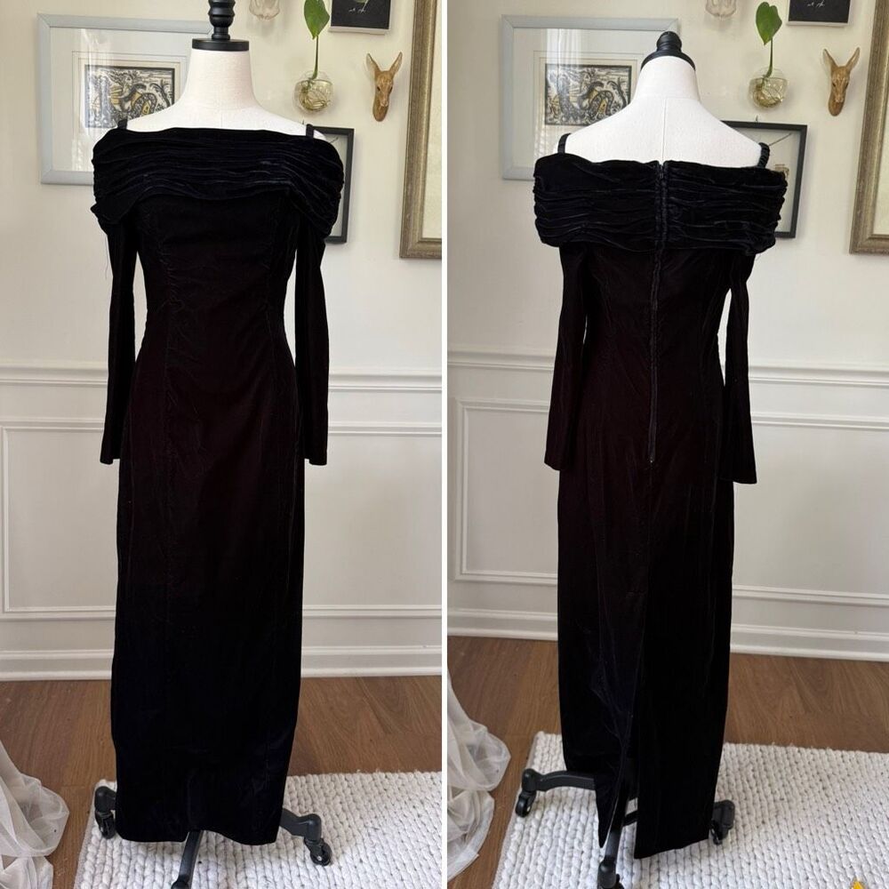 Vintage 80s 90s Rampage Velvet Off The Shoulder Formal Evening Bodycon Old Money